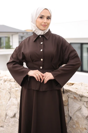 Kahverengi Pens Dikişli Gömlek Etekli Dabıl Takım