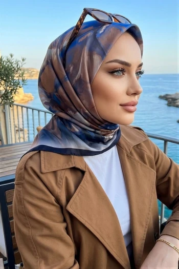 Lacivert Desenli Soft Eşarp