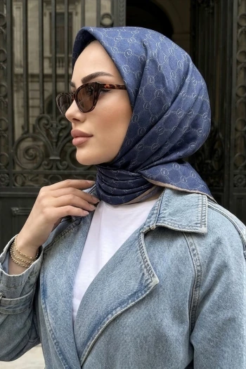 Lacivert Vizon Trend Dijital Twil- Rayon Krisital Eşarp