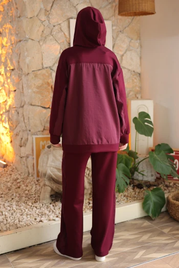 Mürdüm Garnili Tunik Pantolonlu Modal Takım