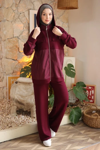 Mürdüm Garnili Tunik Pantolonlu Modal Takım