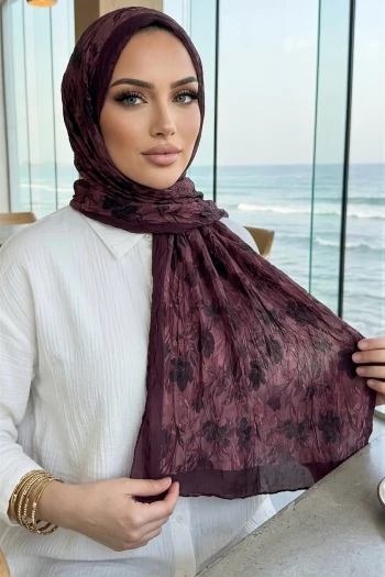 Mürdüm İpekhan Desenli Kraş Şal
