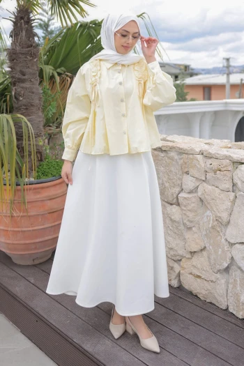 Sarı Omuz Büzgülü Gömlek