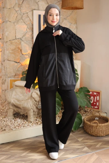 Siyah Garnili Tunik Pantolonlu Modal Takım
