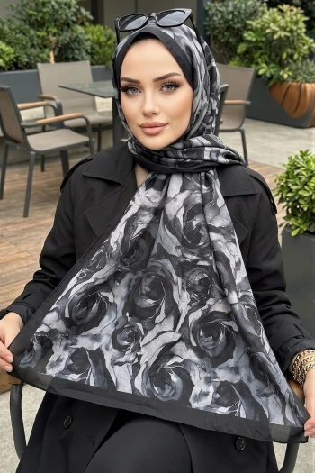 Siyah İpekhan Desenli Kraş Şal