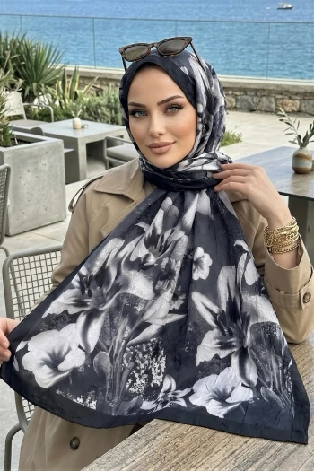 Siyah İpekhan Desenli Kraş Şal