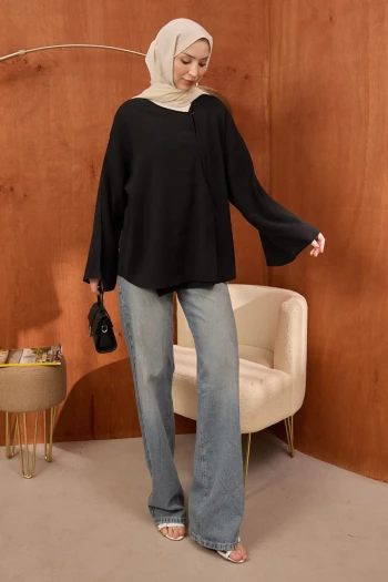 Siyah Ön Bağlamalı Kimono