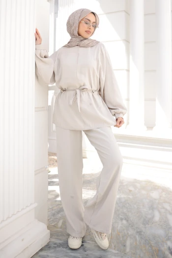 Taş Bel Bağlamalı Tunik Pantolonlu Takım