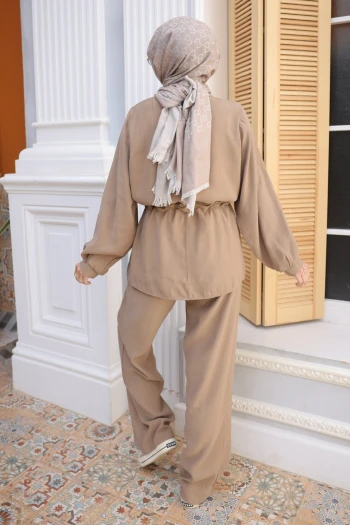 Vizon Bel Bağlamalı Tunik Pantolonlu Takım