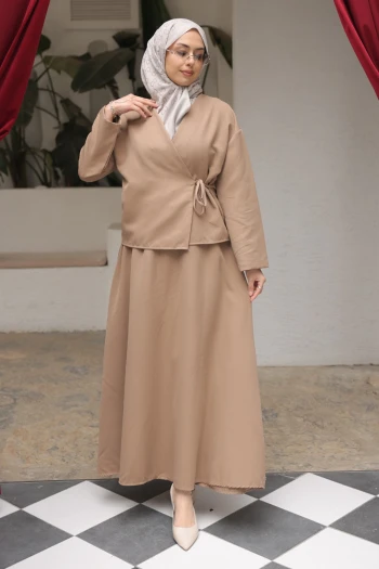 Vizon Yandan Bağlamalı Dabıl Kimono Etekli Takım