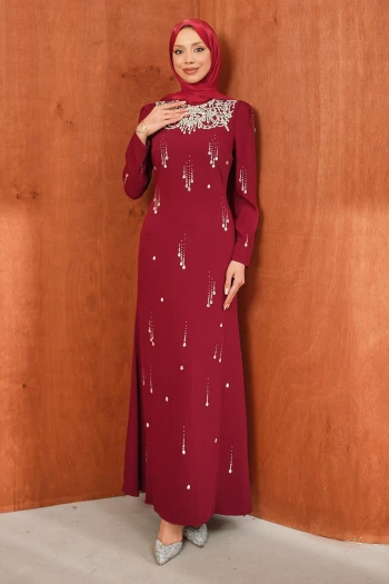 Bordo Taşlı Balık Model Abiye