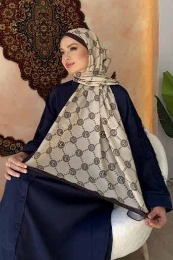 Haki Kahve Monogram Desenli Soft Şal