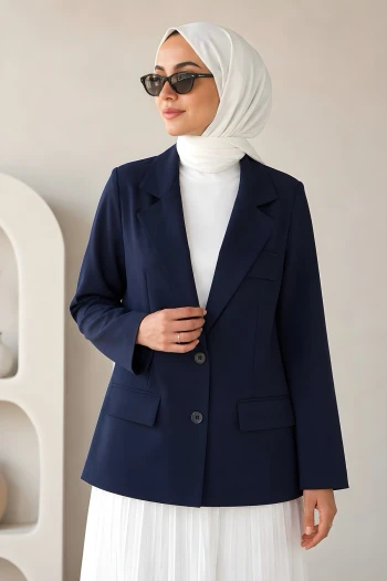 Lacivert Astarlı Blazer Dabıl Ceket