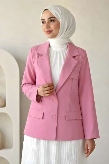 Pembe Astarlı Blazer Dabıl Ceket