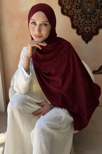 Bordo Desenli Pamuk Şal