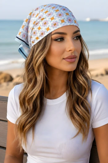 Buz  Mavi Dijital Desenli Bandana