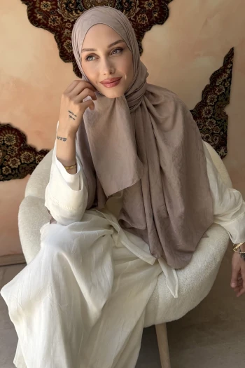 Koyu Bej Desenli Pamuk Şal