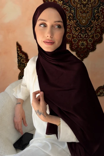 Koyu Bordo Abiye Safir İpek Şal