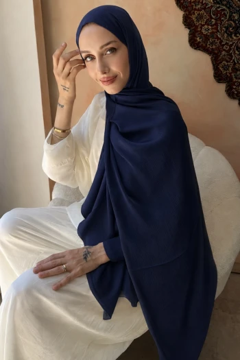 Lacivert Abiye Safir İpek Şal