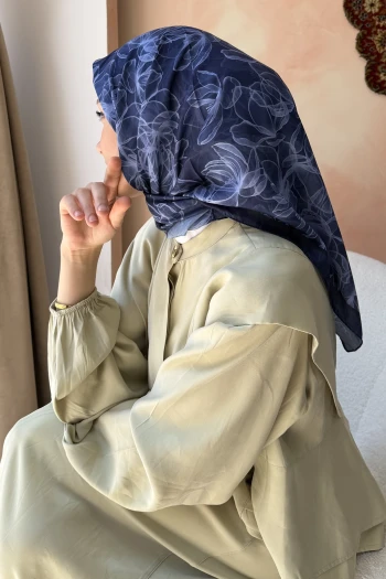 Lacivert Desenli Soft Eşarp