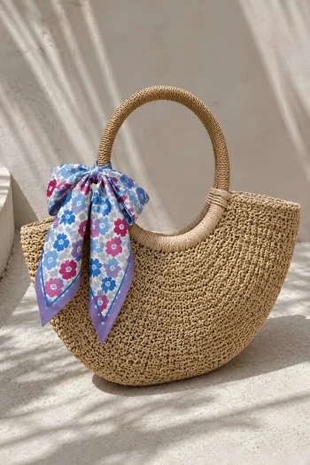 Lila Çiçek Desenli Bandana