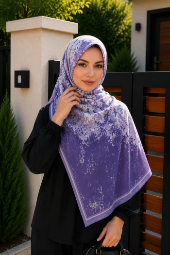 Mor Desenli Pamuklu Şal