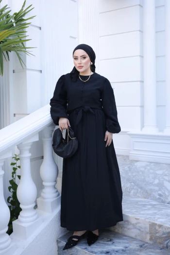 Siyah Ön Bağlamalı Gömlek Pantolonlu Takım