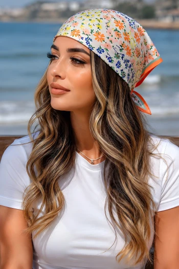 Turuncu Çiçek Desenli Bandana