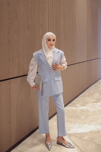 Bebe Mavi Astarlı Yelek Pantolonlu Dabıl Takım