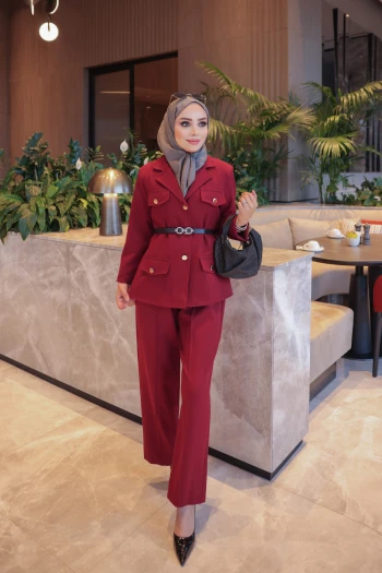 Bordo Astarlı Ceket Pantolonlu Takım