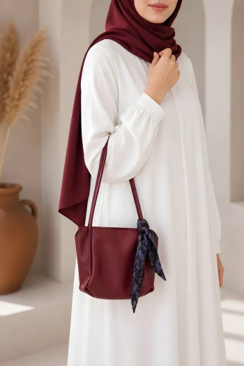 Bordo Fularlı Omuz Çantası