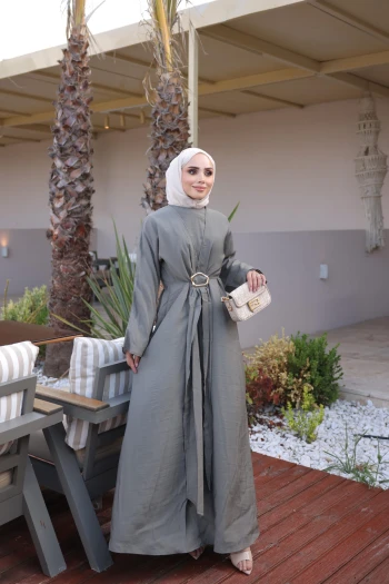 Haki Bolerolu Toka Detaylı Glos Elbise
