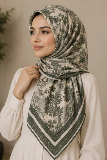 Haki Pamuklu Soft Eşarp