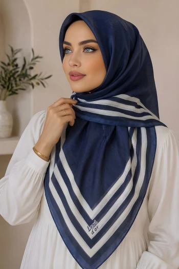 Lacivert Beyaz Kehribar Eşarp