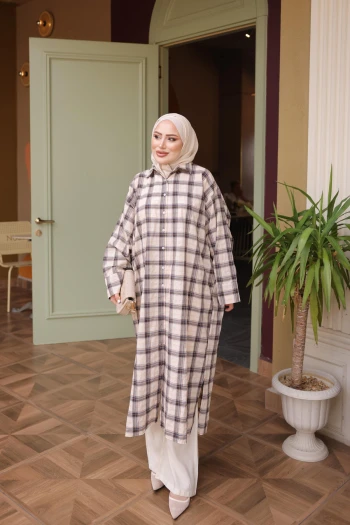 Lacivert Ekose Uzun Salaş Tunik