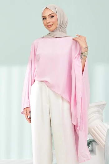 Pembe Asimetrik Kesim Pelerin