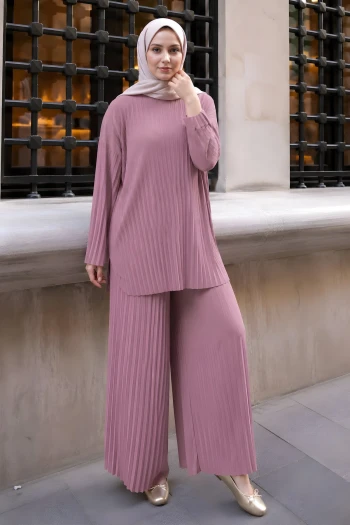 Pembe Piliseli Sandy Tunik Pantolon Takım