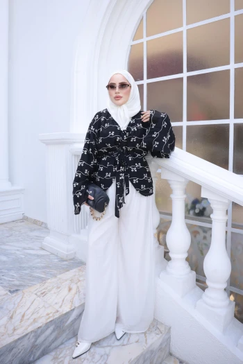 Siyah Nakış İşlemeli Kimono Patolonlu Takım