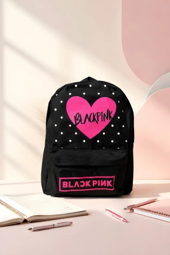 Siyah/Pembe Baskılı Sırt Çantası