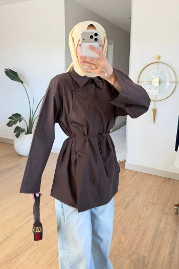 Kahverengi Biye Bağcıklı Salaş Tunik