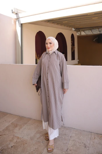 Kahverengi Çizgili Uzun Salaş Tunik