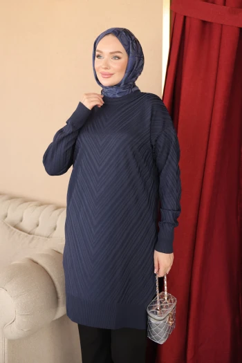 Lacivert Soğuk İplik Triko Tunik