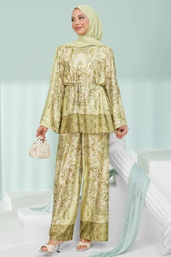 Olive Desenli Tunik Pantolonlu Takım