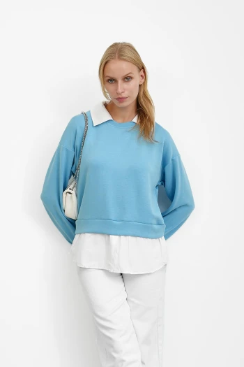 Bebe Mavi Gömlek Garnili Modal Sweat