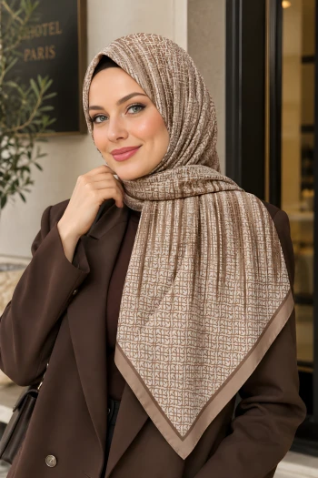 Bej Desenli Soft Eşarp