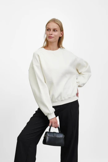 Ekru Omuz Parçalı Basic Üç İplik Sweat