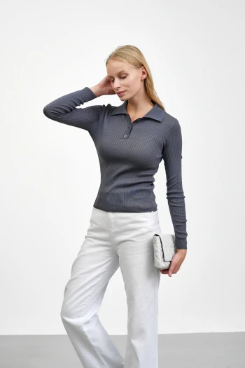Füme Fitilli Polo Yaka Triko Body