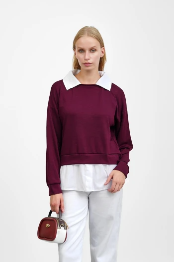 Mürdüm Gömlek Garnili Modal Sweat