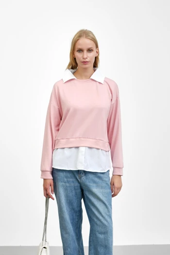 Pudra Gömlek Garnili Modal Sweat