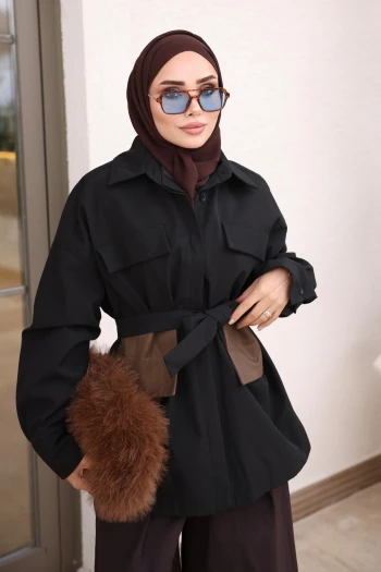 Siyah Düğmeli Astarlı Gömlek Trenç